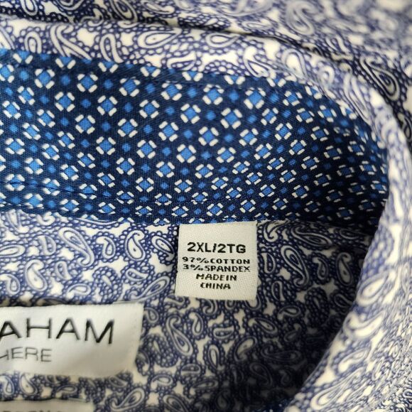Nick Graham Everywhere Mens Shirt 2XL Blue Paisley Flip Cuff Modern Fit Stretch - Picture 9 of 11